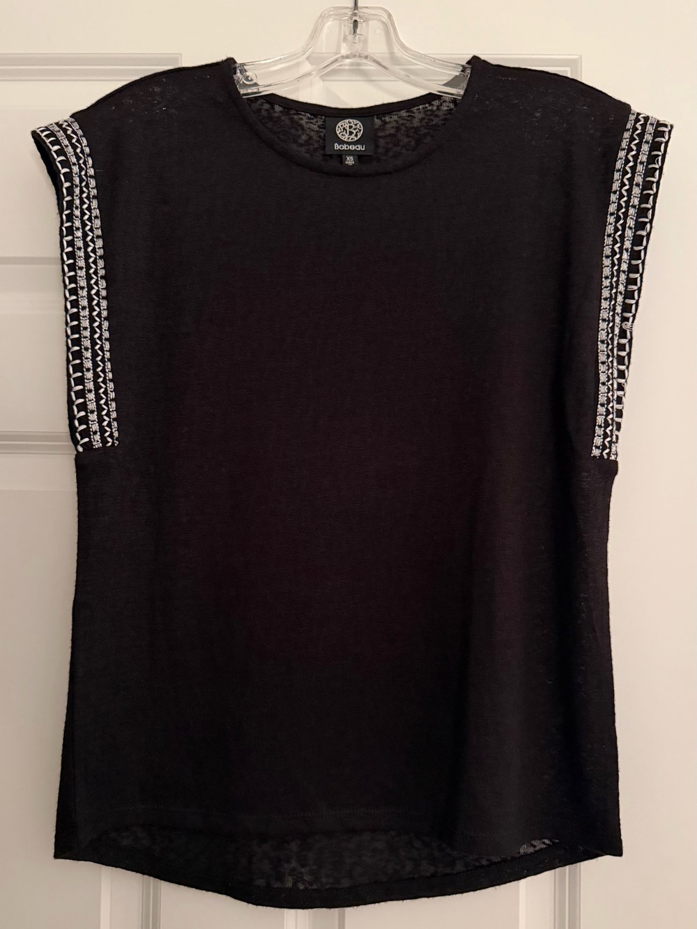 bobeau Black Sleeveless Knit Top with Embroidered Shoulders